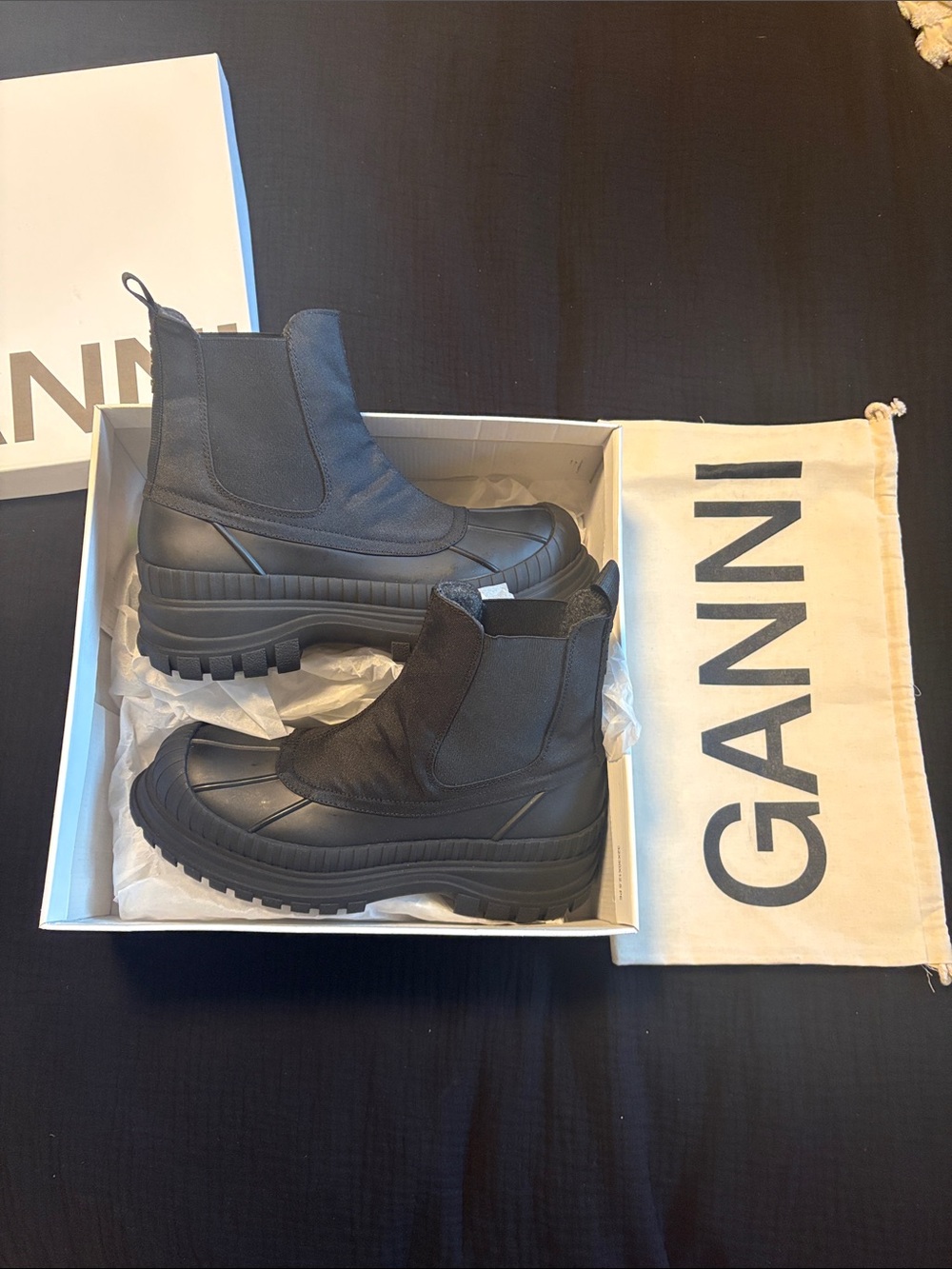 Ganni Black Chunky Chelsea Lug Boots
